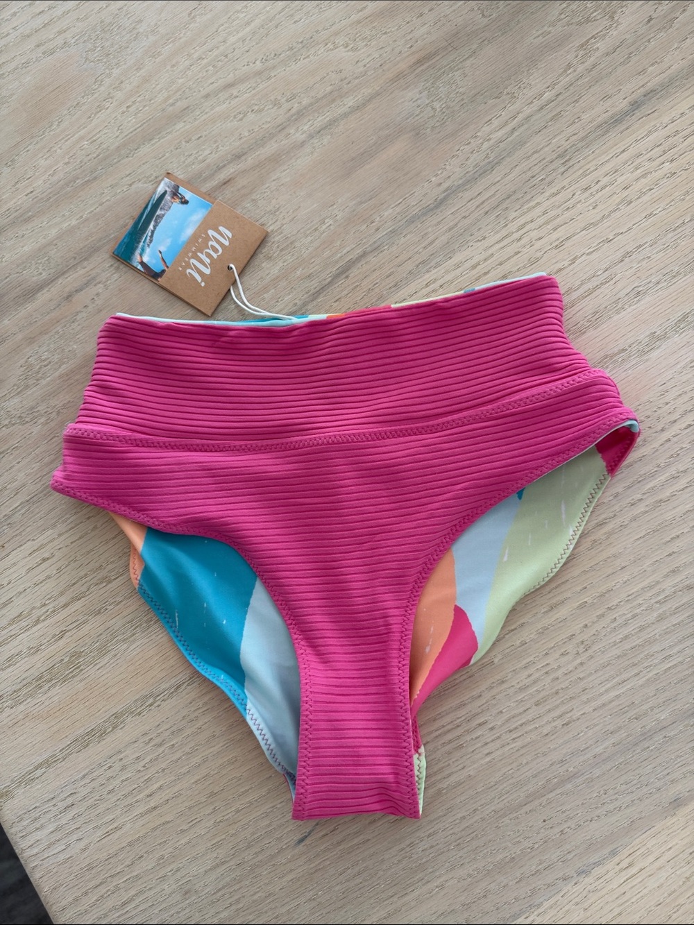 High-Waist Ribbed Pink Swim Bottoms